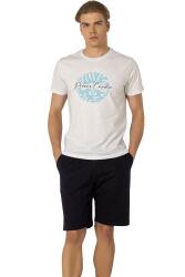Pierre Cardin, Bisiklet Yaka, Baskılı, T-shirt Şort Takım, %100 Pamuk Beyaz