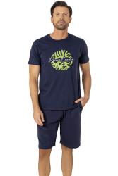 Pierre Cardin, Bisiklet Yaka, Baskılı, T-shirt Şort Takım, %100 Pamuk indigo