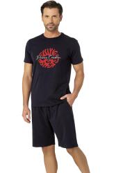Pierre Cardin, Bisiklet Yaka, Baskılı, T-shirt Şort Takım, %100 Pamuk Siyah