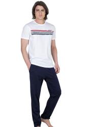 Pierre Cardin Bisiklet Yaka Kısa Kol Tam Kalıp Erkek Pijama Takım, %100 Pamuk, Ceplidir Beyaz
