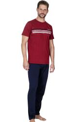 Pierre Cardin Bisiklet Yaka Kısa Kol Tam Kalıp Erkek Pijama Takım, %100 Pamuk, Ceplidir Bordo
