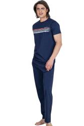 Pierre Cardin Bisiklet Yaka Kısa Kol Tam Kalıp Erkek Pijama Takım, %100 Pamuk, Ceplidir indigo