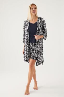 Pierre Cardin Geometrik Desenli 3'lü Sabahlık Atlet Şort Takımı - 1