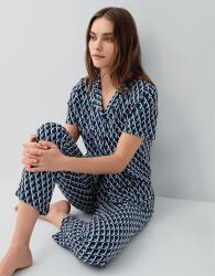 Pierre Cardin Kadın Düğmeli Kutulu Pijama Takımı – %50 Pamuk %50 Modal, Üst Kısa Kollu ve Düğmeli, Alt Desenli Uzun Paça Cep Detaylı