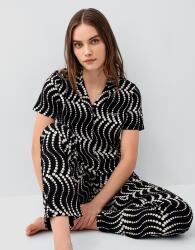 Pierre Cardin Kadın Siyah Desenli Pijama Takımı – %50 Pamuk %50 Modal, Kısa Kollu Gömlek Yaka Üst & Cepli Uzun Alt