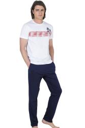 Pierre Cardin Yazlık Erkek Pijama Takım, %100 Pamuk, Cepli Erkek Pijama Takım Beyaz