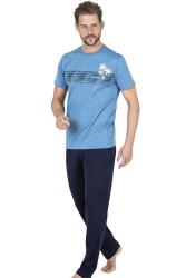Pierre Cardin Yazlık Erkek Pijama Takım, %100 Pamuk, Cepli Erkek Pijama Takım Mavi