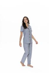 Us Polo Çizgili, Gömlek Yaka, %100 Pamuklu Pijama Takım - 4