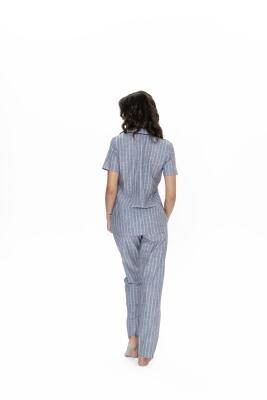 Us Polo Çizgili, Gömlek Yaka, %100 Pamuklu Pijama Takım - 5